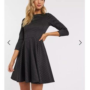 Closet London mini skater dress with 3/4 sleeve in black stripe